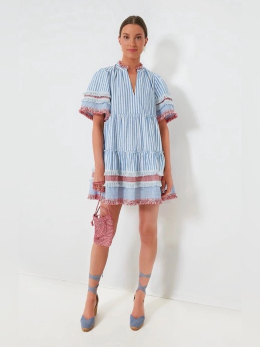 Tuckernuck Savannah Stripe Crawford Dress Blue Red Gingham Size M